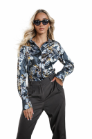 Koszula Damska Satynowa Elegancka Bluzka Print Satyna Wizytowa